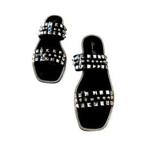 Lauren Lorraine Women's Studley Black Sandal Studded Slip Square Toe Shoe 5.5